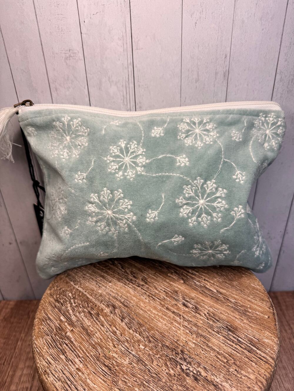 Light Blue Velvet Pouch 10.5 x7 inches Dandelion Spring Bag Large Makeup Bag